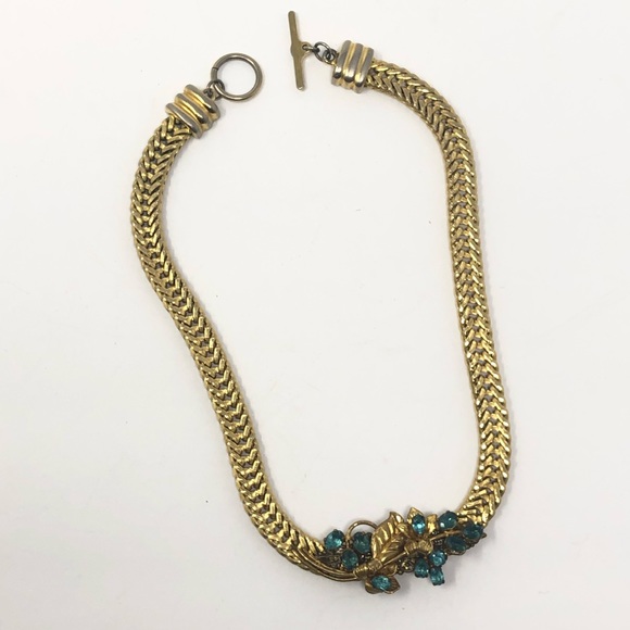 💥SOLD💥Vtg Rhinestone Chunky Slinky Gold Tone 80s - Picture 9 of 12